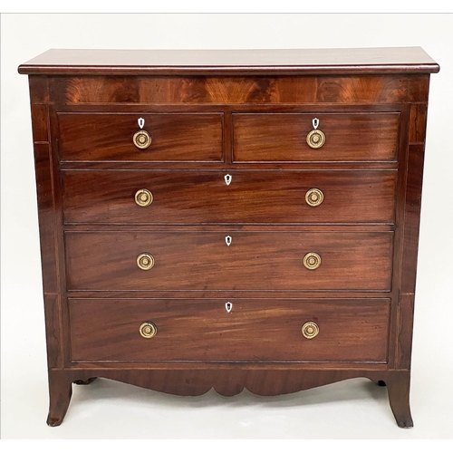 86 - SCOTTISH HALL CHEST, early 19th century flame mahogany of adapted shallow proportions with two short... 