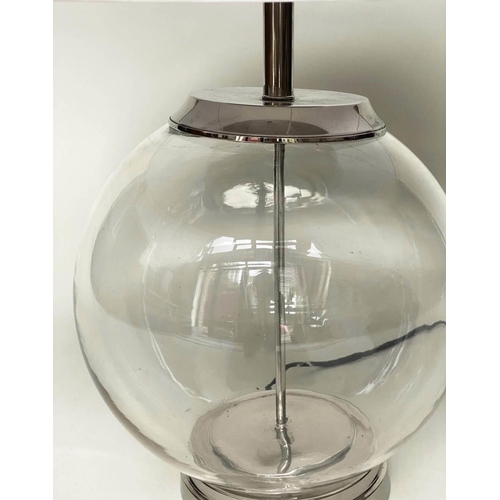 92 - TABLE LAMP, 1970's hand blown glass with drum shade, 83cm H.