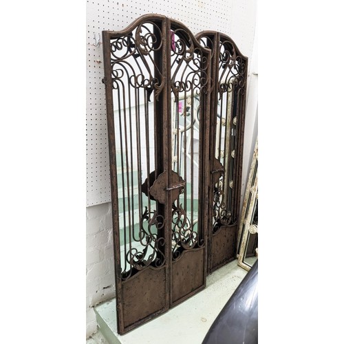 414 - ARCHITECTURAL WALL MIRRORS, a pair, gated design, 128.5cm x 53cm. (2)