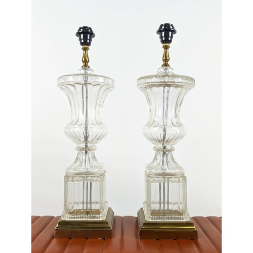 284 - TABLE LAMPS, a pair, glass and gilt metal, 60cm H. (2)