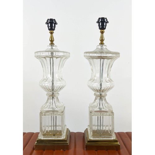 284 - TABLE LAMPS, a pair, glass and gilt metal, 60cm H. (2)