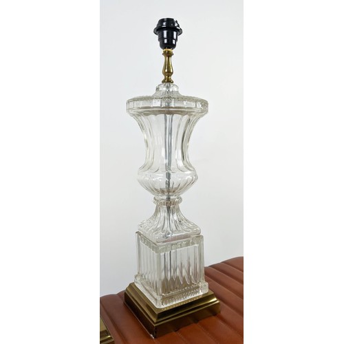 284 - TABLE LAMPS, a pair, glass and gilt metal, 60cm H. (2)