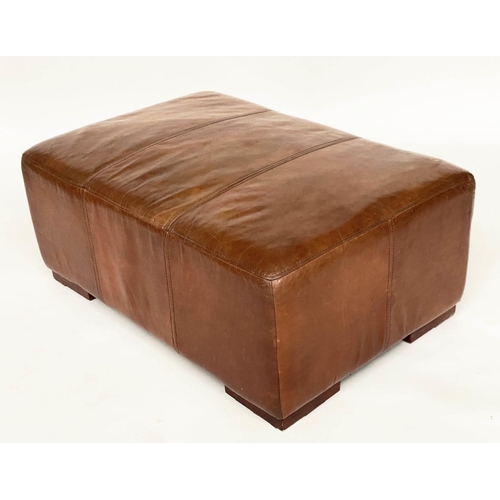 119 - LEATHER HEARTH STOOL, stitched mid brown leather. 38cm H x 62cm x 92cm.