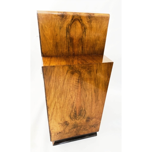 121 - ART DECO CABINET, 122cm H x 76cm W x 51cm D, 1930's burr walnut with cupboard above five drawers.