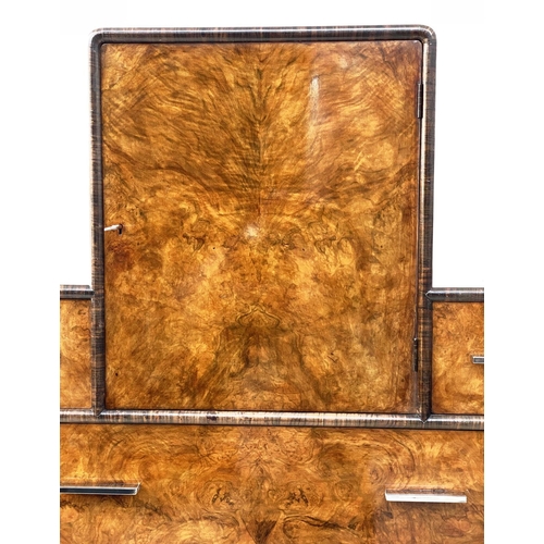 121 - ART DECO CABINET, 122cm H x 76cm W x 51cm D, 1930's burr walnut with cupboard above five drawers.