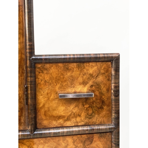 121 - ART DECO CABINET, 122cm H x 76cm W x 51cm D, 1930's burr walnut with cupboard above five drawers.