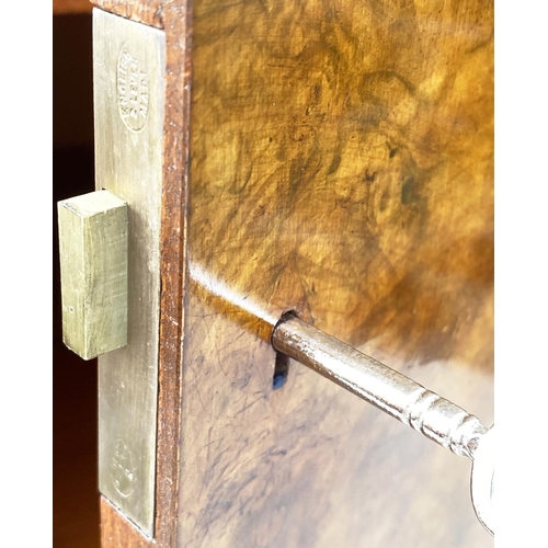 121 - ART DECO CABINET, 122cm H x 76cm W x 51cm D, 1930's burr walnut with cupboard above five drawers.