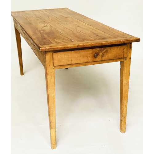 124 - FARMHOUSE TABLE, 19th century French cherrywood, the planked and cleated top above a drawer to each ... 