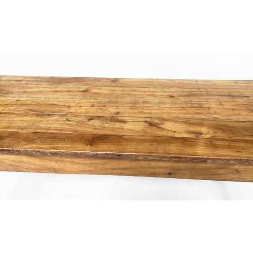 124 - FARMHOUSE TABLE, 19th century French cherrywood, the planked and cleated top above a drawer to each ... 