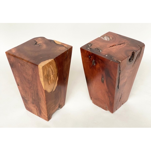 295 - LAMP TABLES/STOOLS, a pair, African hardwood of square tapering form, 31cm x 31cm x 50cm H. (2)