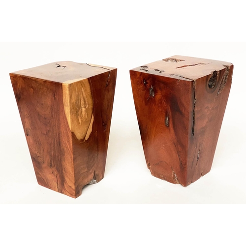 295 - LAMP TABLES/STOOLS, a pair, African hardwood of square tapering form, 31cm x 31cm x 50cm H. (2)