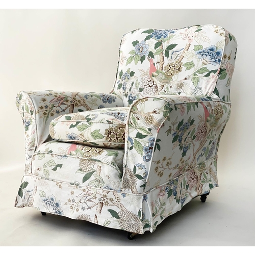 89 - ARMCHAIR, early 20th century English country house style floral printed upholstered loose covers wit... 