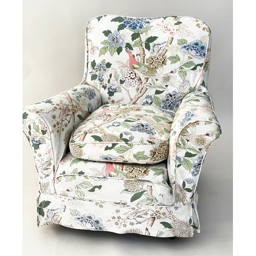 89 - ARMCHAIR, early 20th century English country house style floral printed upholstered loose covers wit... 