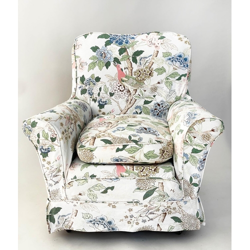 89 - ARMCHAIR, early 20th century English country house style floral printed upholstered loose covers wit... 