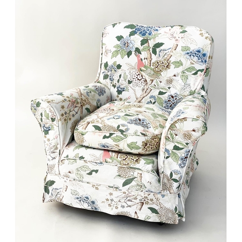 89 - ARMCHAIR, early 20th century English country house style floral printed upholstered loose covers wit... 