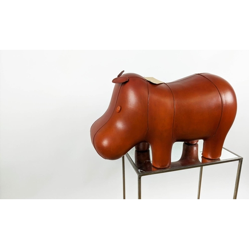 281 - HIPPOPOTAMUS FOOT STOOL, tan finish, 75cm x 35cm x 41cm.