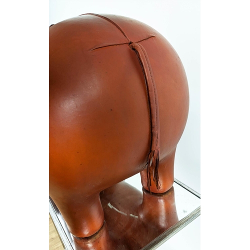 281 - HIPPOPOTAMUS FOOT STOOL, tan finish, 75cm x 35cm x 41cm.