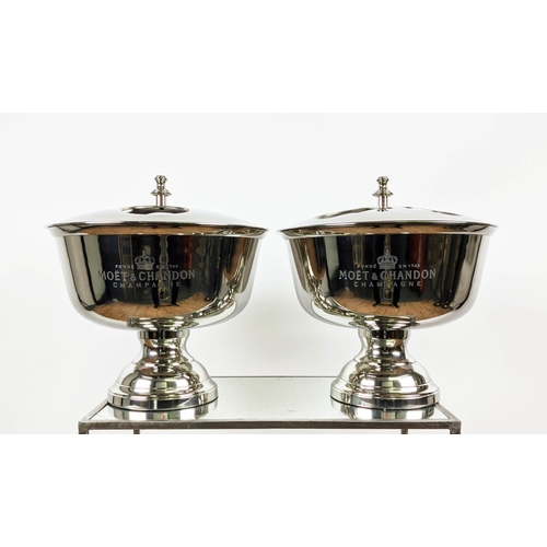 420 - CHAMPAGNE BATHS, a pair, 36m x 40cm, polished metal, each stamped Moet & Chandon Champagne. (2)