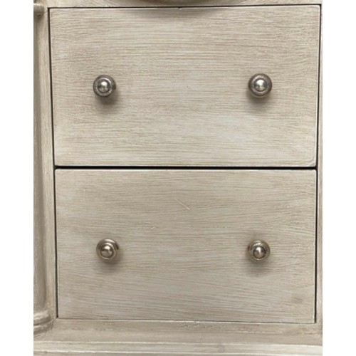 125 - BEDSIDE CHESTS, a pair, French Empire style, grey painted with swag detail and two drawers, 50cm x 4... 