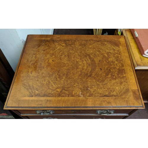 109 - CHEST, 55cm x 73cm x 82cm H, Georgian style with three drawers, in figured and crossbanded burr waln... 