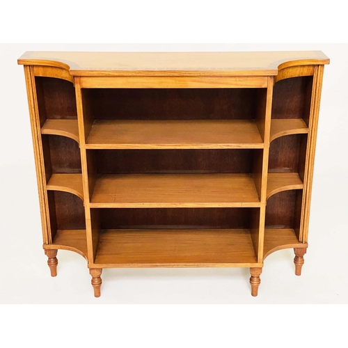 128 - OPEN BOOKCASE, Regency style satinwood and rosewood crossbanded of breakfront form, 90cm H x 28cm D ... 