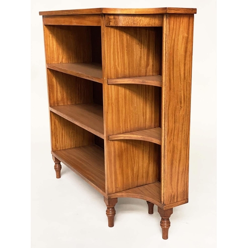 128 - OPEN BOOKCASE, Regency style satinwood and rosewood crossbanded of breakfront form, 90cm H x 28cm D ... 