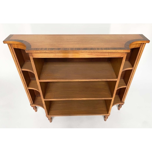 128 - OPEN BOOKCASE, Regency style satinwood and rosewood crossbanded of breakfront form, 90cm H x 28cm D ... 