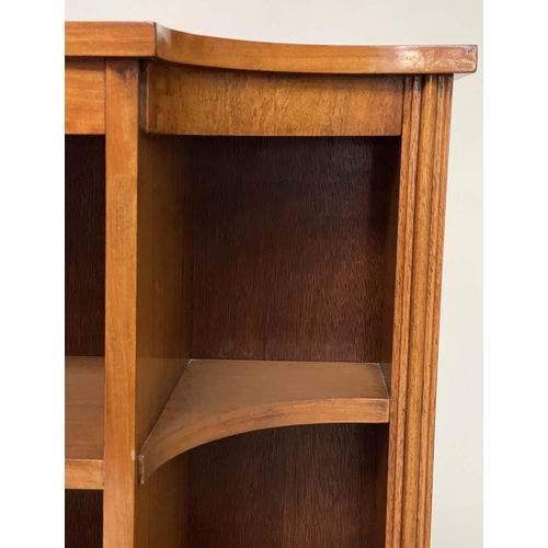 128 - OPEN BOOKCASE, Regency style satinwood and rosewood crossbanded of breakfront form, 90cm H x 28cm D ... 