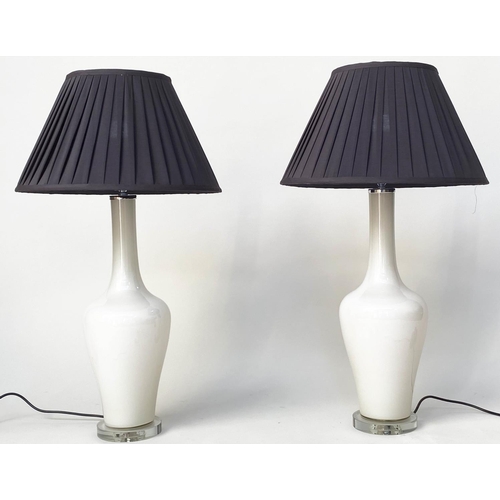 129 - OPALINE TABLE LAMPS, a pair, opaline glass and chrome of vase form with shades, 80cm H (India Jane).... 