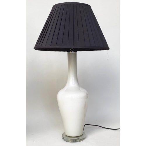 129 - OPALINE TABLE LAMPS, a pair, opaline glass and chrome of vase form with shades, 80cm H (India Jane).... 