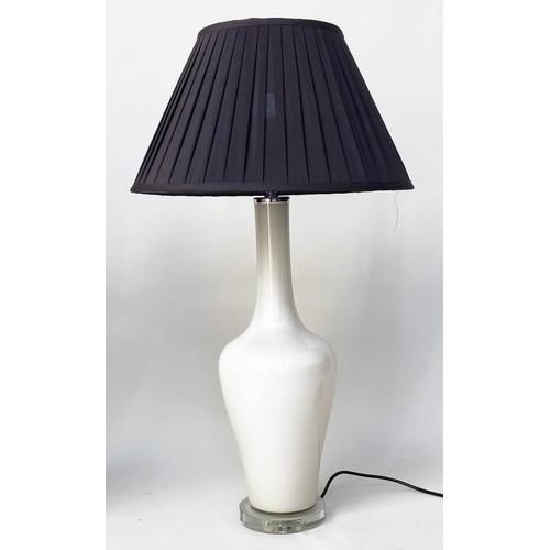 129 - OPALINE TABLE LAMPS, a pair, opaline glass and chrome of vase form with shades, 80cm H (India Jane).... 