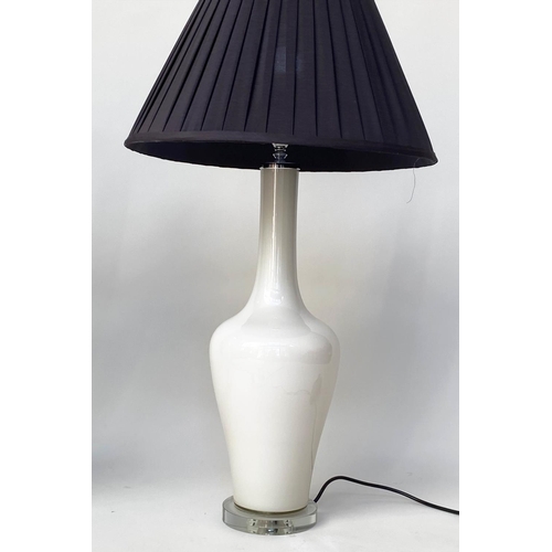 129 - OPALINE TABLE LAMPS, a pair, opaline glass and chrome of vase form with shades, 80cm H (India Jane).... 