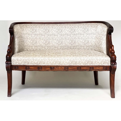 130 - SOFA, traditional Empire style mahogany framed with sabre supports, 126cm W.