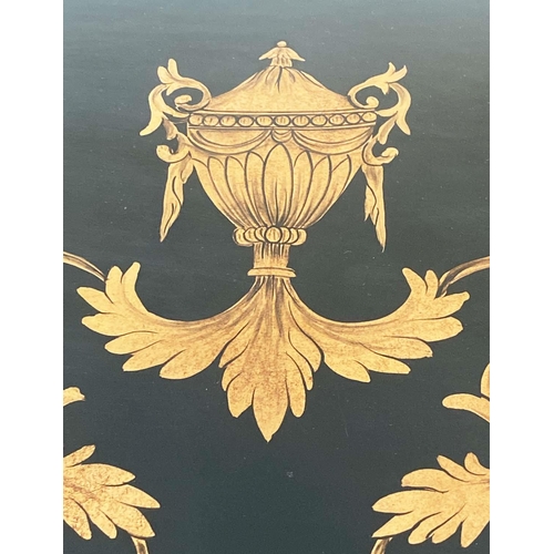 132 - CONSOLE TABLE, George III design black lacquered, demilune with gilt urn and floral decoration and f... 