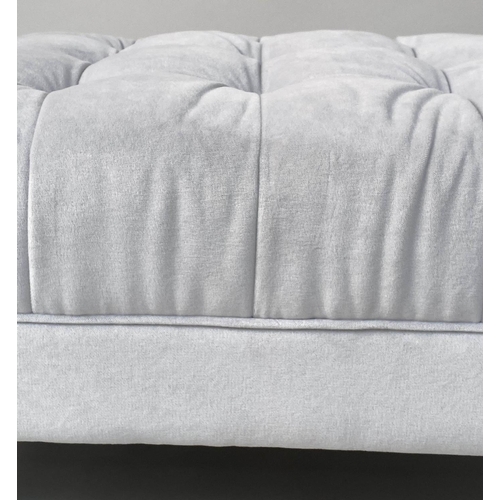 133 - BERKELEY OTTOMAN, rectangular off white cotton twill button upholstered with turned supports and cas... 