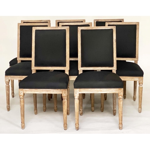 136 - DINING CHAIRS, a set of eight French Louis XVI style bleached oak with reeded supports (India Jane).... 