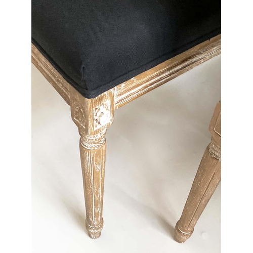 136 - DINING CHAIRS, a set of eight French Louis XVI style bleached oak with reeded supports (India Jane).... 