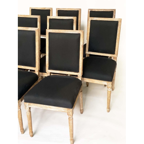 136 - DINING CHAIRS, a set of eight French Louis XVI style bleached oak with reeded supports (India Jane).... 