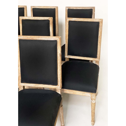 136 - DINING CHAIRS, a set of eight French Louis XVI style bleached oak with reeded supports (India Jane).... 