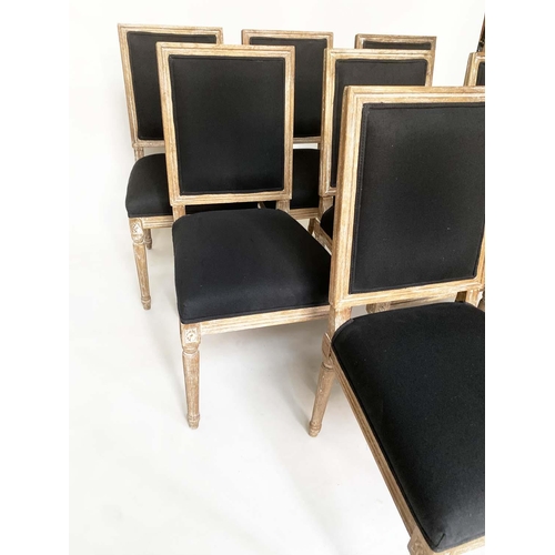 136 - DINING CHAIRS, a set of eight French Louis XVI style bleached oak with reeded supports (India Jane).... 