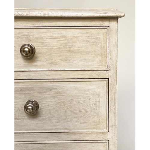 142 - LOW CHEST, George III design grey painted with nine drawers and brackets supports, 153cm W x 47cm D ... 