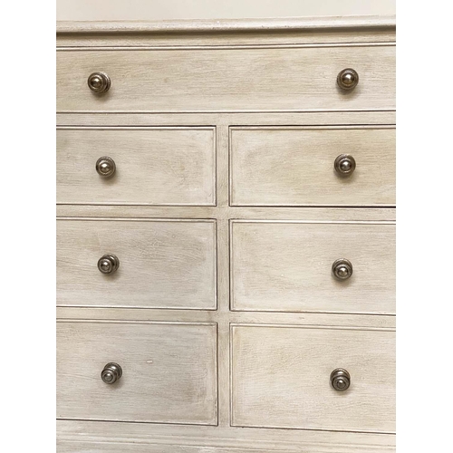 142 - LOW CHEST, George III design grey painted with nine drawers and brackets supports, 153cm W x 47cm D ... 