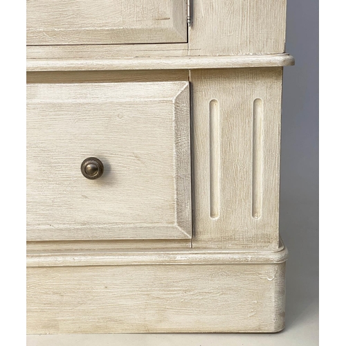 146 - ARMOIRE, French style traditionally grey painted with two panelled doors enclosing generous hanging ... 