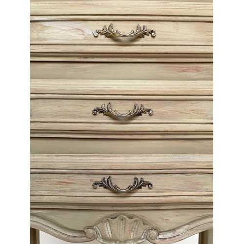 148 - BEDSIDE CHESTS, a pair,  French Louis XV design aged cherrywood each with three drawers, 42cm W 31cm... 