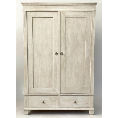 151 - ARMOIRE, 19th century French, traditionally grey  painted with two panelled doors enclosing hanging ... 