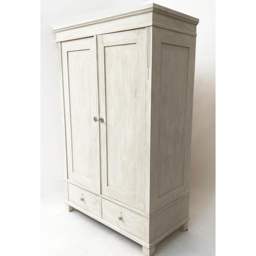 151 - ARMOIRE, 19th century French, traditionally grey  painted with two panelled doors enclosing hanging ... 