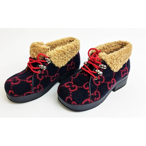 2 - GUCCI CHILDREN ANKLE BOOTS, lace up fastening with faux sheepskin lining, rubber sole, unisex, with ... 