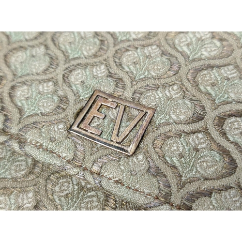 28 - CARTIER VINTAGE EVENING BAG, Art Deco silk, with flap front closure with initials EV in pale gold to... 