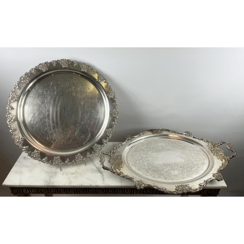 43 - LARGE SILVER PLATED FOOTED SERVING TRAY, marked Christopher Wren by Wallace and a Webster and Wilcox... 