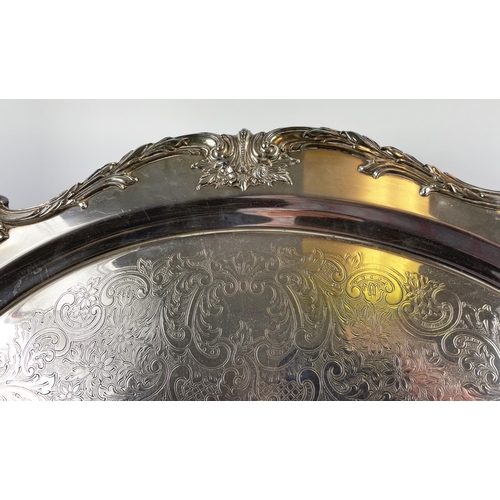 43 - LARGE SILVER PLATED FOOTED SERVING TRAY, marked Christopher Wren by Wallace and a Webster and Wilcox... 